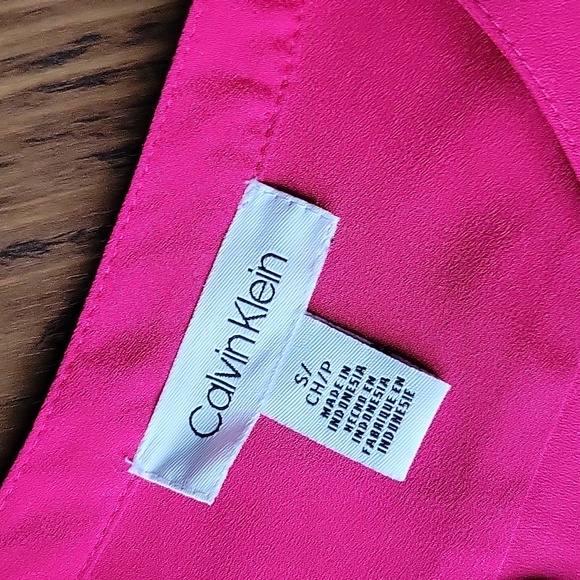 Bright Pink Calvin Klein Button Zipper Small Dressy Blouse - Picture 6 of 8